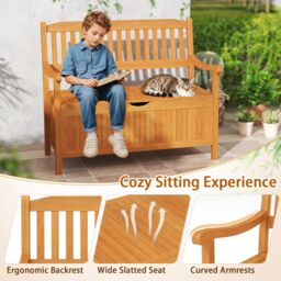 Costway 125L Outdoor Storage Bench Deck Box Patio Acacia Wood Storage Loveseat in Natural - thumbnail 6