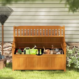 Costway 125L Outdoor Storage Bench Deck Box Patio Acacia Wood Storage Loveseat in Natural - thumbnail 4