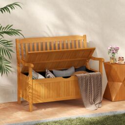 Costway 125L Outdoor Storage Bench Deck Box Patio Acacia Wood Storage Loveseat in Natural - thumbnail 5
