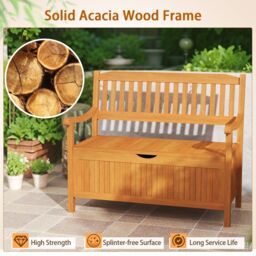 Costway 125L Outdoor Storage Bench Deck Box Patio Acacia Wood Storage Loveseat in Natural - thumbnail 7