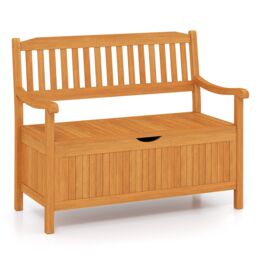 Costway 125L Outdoor Storage Bench Deck Box Patio Acacia Wood Storage Loveseat in Natural - thumbnail 1