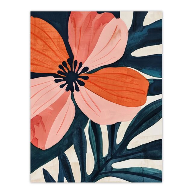"Artery8 Abstract Flower Bloom Coral Pink Blue Floral Wall Art Print - Size: W24"" x H32""" - image 1