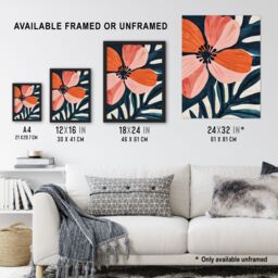 "Artery8 Abstract Flower Bloom Coral Pink Blue Floral Wall Art Print - Size: W24"" x H32""" - thumbnail 3
