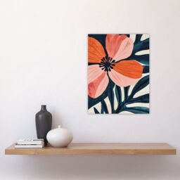 "Artery8 Abstract Flower Bloom Coral Pink Blue Floral Wall Art Print - Size: W24"" x H32""" - thumbnail 4