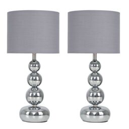 ValueLights Marissa Pair of Stacked Ball Silver Chrome Touch Table Lamps in Grey - thumbnail 2