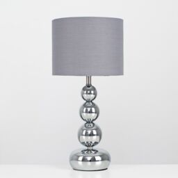ValueLights Marissa Pair of Stacked Ball Silver Chrome Touch Table Lamps in Grey