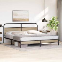 Berkfield Home Metal Bed Frame without Mattress Smoked Oak 200x200 cm in Brown - thumbnail 4