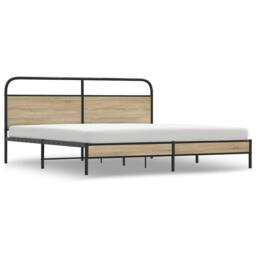 Berkfield Home Metal Bed Frame without Mattress Smoked Oak 200x200 cm in Brown