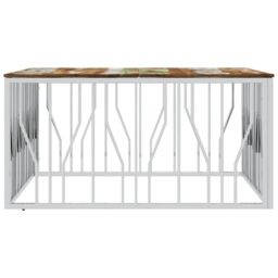 Berkfield Home Coffee Table Silver Stainless Steel & Solid Wood Reclaimed - thumbnail 4