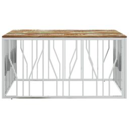 Berkfield Home Coffee Table Silver Stainless Steel & Solid Wood Reclaimed - thumbnail 3