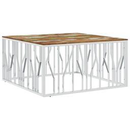 Berkfield Home Coffee Table Silver Stainless Steel & Solid Wood Reclaimed - thumbnail 2