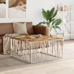 Berkfield Home Coffee Table Silver Stainless Steel & Solid Wood Reclaimed