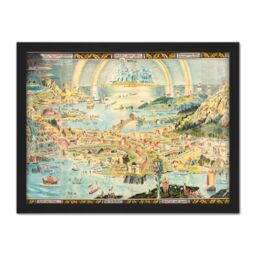 "Artery8 Wall Art Print Map Sleigh 1918 Ancient Fairyland Fantasy Chart Large Framed Wall Décor Art in Light Oak - Size: W18"" x H24""" - thumbnail 1