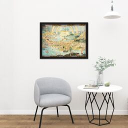 "Artery8 Wall Art Print Map Sleigh 1918 Ancient Fairyland Fantasy Chart Large Framed Wall Décor Art in Light Oak - Size: W18"" x H24""" - thumbnail 2