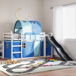 Berkfield Home Bunk Bed without Mattress with Slide & Curtains Blue 90x200 cm - thumbnail 2