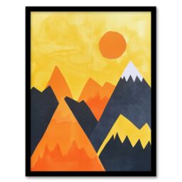 Artery8 Sunrise Over Himalayan Mountain Range Abstract Framed Art Print in Yellow - Size: A4 - thumbnail 1