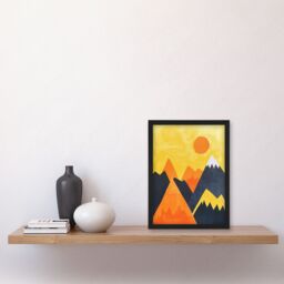 Artery8 Sunrise Over Himalayan Mountain Range Abstract Framed Art Print in Yellow - Size: A4 - thumbnail 4