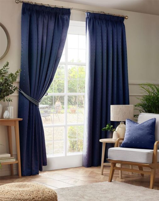 Luxury Living Adi Lined Pencil Pleat Curtains in Navy - Size: 117 cm width x 229 cm drop - image 1