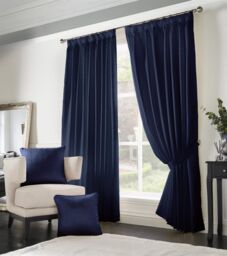 Luxury Living Adi Lined Pencil Pleat Curtains in Navy - Size: 117 cm width x 229 cm drop - thumbnail 2