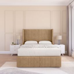 "Sloomy Melbourne Dumfries Wingback Bed Set, No Drawers & 54"" Floor Standing Headboard in Light Beige - Size: Single" - thumbnail 1