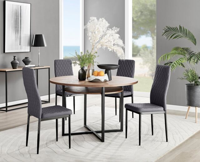 FurnitureboxUK Adley Brown Wood Storage Dining Table & 4 Velvet Milan Black Leg Chairs in Grey - image 1