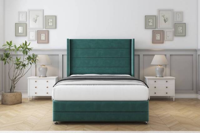 "Comfort Beds Milano Plush Divan Set 2 Drawers-54"" Wingback-Footboard in Emerald - Size: Small Double" - image 1
