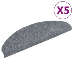 Berkfield Home Self-adhesive Stair Mats 5 pcs Light Grey 65x21x4 cm Needle Punch - Size: Medium - thumbnail 2