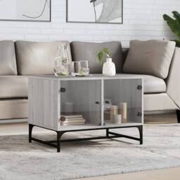 Berkfield Home Coffee Table with Glass Doors Grey Sonoma 68.5x50x50 cm - thumbnail 2