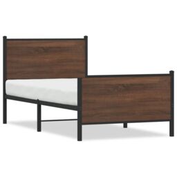 Berkfield Home Metal Bed Frame without Mattress Brown Oak 75x190 cm Small Single - thumbnail 2