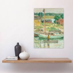 "Artery8 Oyster Sloop Sailboat in Cos Cob Harbour Hassam Wall Art Poster Print - Size: W12"" x H16""" - thumbnail 4