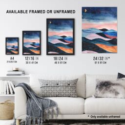 "Artery8 Abstract Boho Landscape Starry Night Sky Folk Art Wall Art Print in Pink - Size: W24"" x H32""" - thumbnail 3