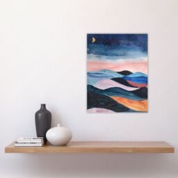 "Artery8 Abstract Boho Landscape Starry Night Sky Folk Art Wall Art Print in Pink - Size: W24"" x H32""" - thumbnail 4