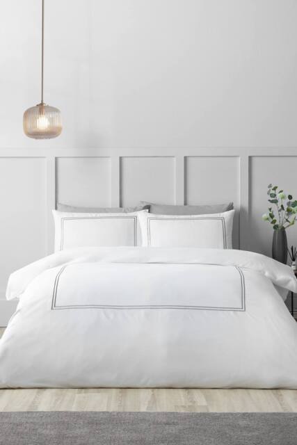 Catherine Lansfield 'So Soft Mono Satin Stitch' Duvet Cover Set in Silver - Size: Double - image 1