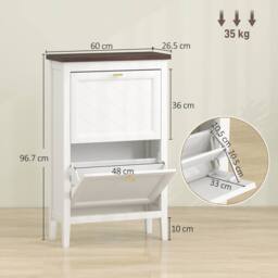 HOMCOM Shoe Cabinet with 2 Flip Drawers, Narrow Shoe Storage Cabinet, White - thumbnail 3