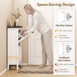 HOMCOM Shoe Cabinet with 2 Flip Drawers, Narrow Shoe Storage Cabinet, White - thumbnail 4