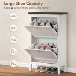 HOMCOM Shoe Cabinet with 2 Flip Drawers, Narrow Shoe Storage Cabinet, White - thumbnail 6