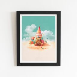 "Warren Reed - Designer A Bear On A Beach Holiday Framed Art Print in Black - Size: W20"" x H30""" - thumbnail 2