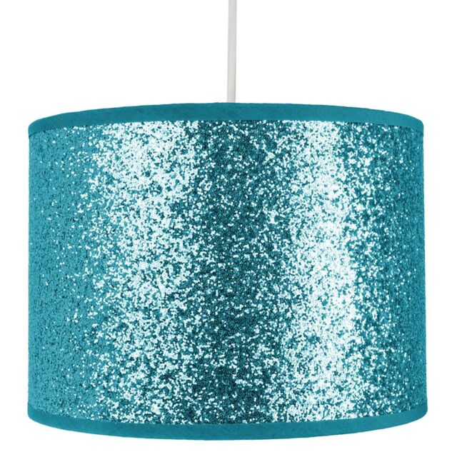 Happy Homewares Modern & Designer Bright Glitter Fabric Pendant/Lamp Shade in Teal - Size: 10 inches - image 1