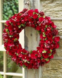 Dibor Red Rose Extra Large Door Decoration Summer Winter Spring Wreath 42cm - thumbnail 1