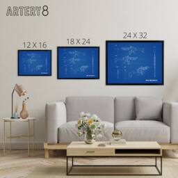"Artery8 FN SCAR H Assault Rifle Blueprint Framed Canvas Wall Art Print in Blue - Size: W12"" x H16""" - thumbnail 4