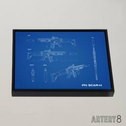 "Artery8 FN SCAR H Assault Rifle Blueprint Framed Canvas Wall Art Print in Blue - Size: W12"" x H16""" - thumbnail 2