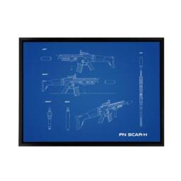 "Artery8 FN SCAR H Assault Rifle Blueprint Framed Canvas Wall Art Print in Blue - Size: W12"" x H16""" - thumbnail 1