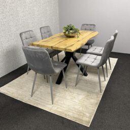 KOSY KOALA Modern Dining Table Set with 6 Grey Velvet Chairs Kitchen Dining Room Furniture in Brown - thumbnail 5
