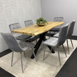 KOSY KOALA Modern Dining Table Set with 6 Grey Velvet Chairs Kitchen Dining Room Furniture in Brown - thumbnail 2