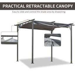 OUTSUNNY 3x3m Outdoor Pergola Metal Gazebo Porch Awning Retractable Canopy in Grey - thumbnail 6