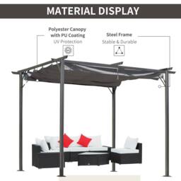 OUTSUNNY 3x3m Outdoor Pergola Metal Gazebo Porch Awning Retractable Canopy in Grey - thumbnail 4
