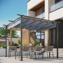 OUTSUNNY 3x3m Outdoor Pergola Metal Gazebo Porch Awning Retractable Canopy in Grey - thumbnail 1