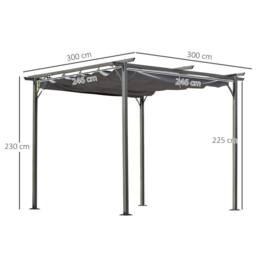 OUTSUNNY 3x3m Outdoor Pergola Metal Gazebo Porch Awning Retractable Canopy in Grey - thumbnail 3
