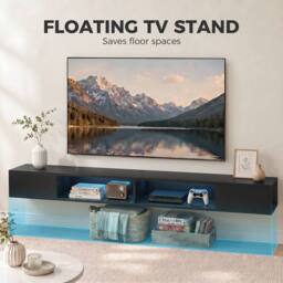 HOMCOM TV Stand with RGB LED Lights for 75-Inch TV in Black - thumbnail 4