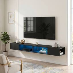 HOMCOM TV Stand with RGB LED Lights for 75-Inch TV in Black - thumbnail 1